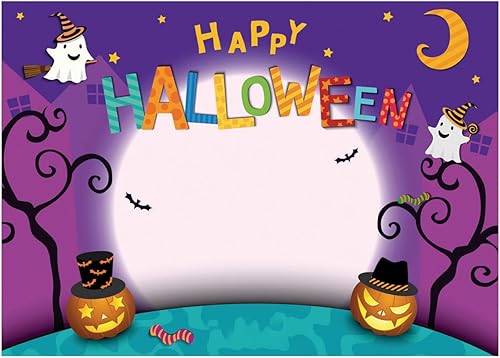 WOLADA Telón de fondo de fotos de Halloween de dibujos animados de 8 x 6 pies, telón de fondo de fotografía de luna de calabaza, pancarta de fiesta