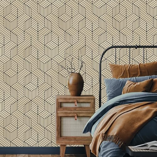 Papier peint hexagonal géométrique pour relooker un meuble de salon