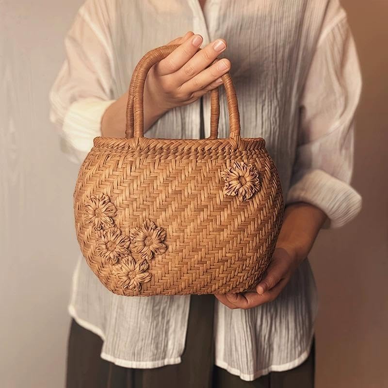 山葡萄かごバッグ 花結び編み 桜 網代編み 職人の手作り 内布付き ラージ