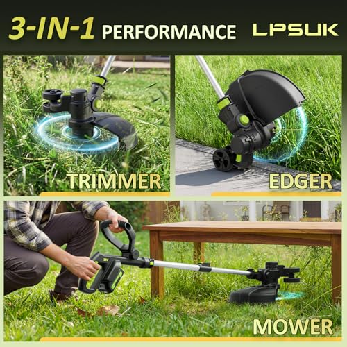 Image of 20V Cordless String Trimmer, 2.0Ah Battery Powered with Fast Charger, 12 Inch Grass Cutter with Auto Line Feed, 3-in-1 Electric Lawn Mower Grass Trimmer & Edger Lawn Tool with 8 Lines for Yard