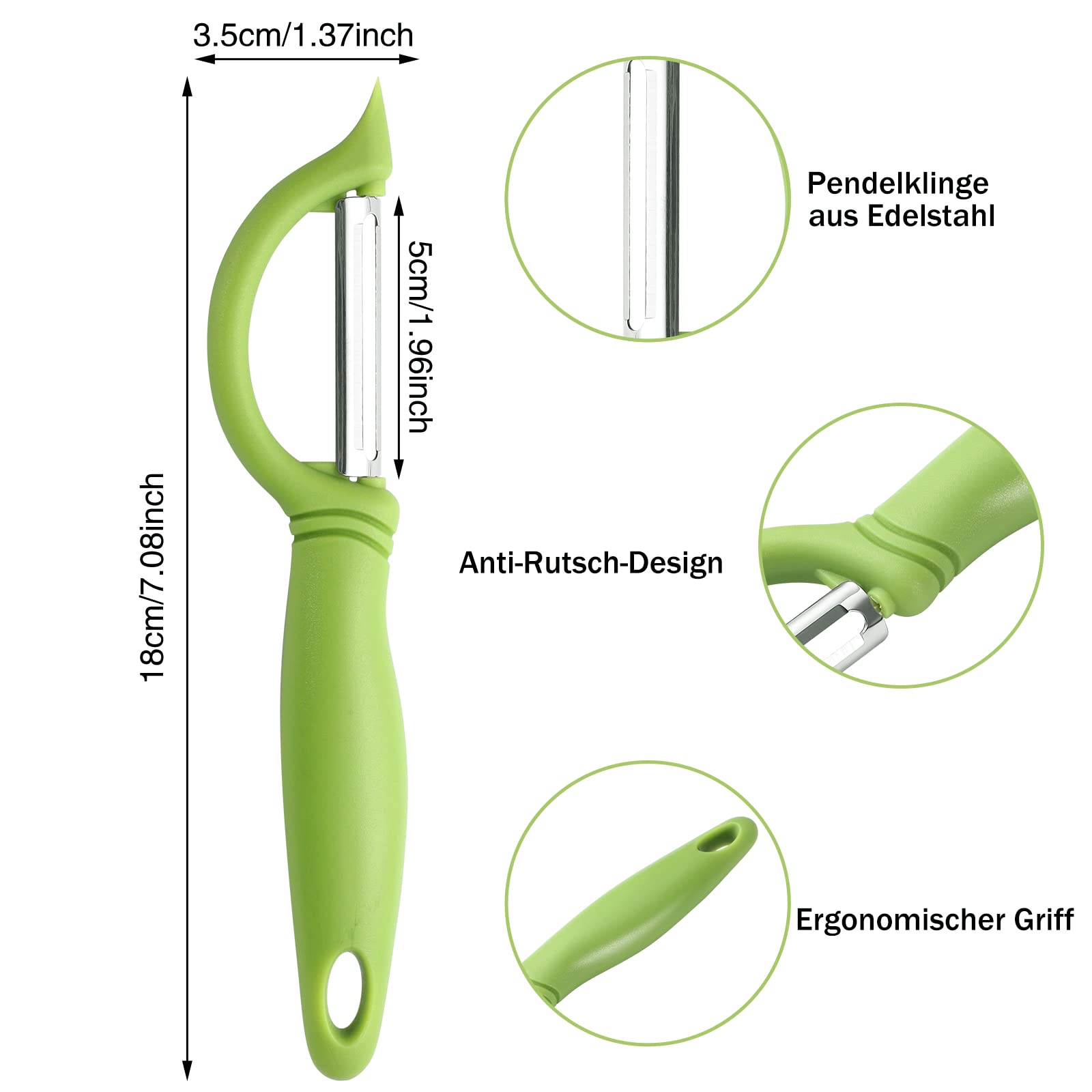 Pelapatate Professionale Doppio Taglio - Lama In Acciaio Inossidabile, Impugnatura Ergonomica Antiscivolo - Verde - Foto 3