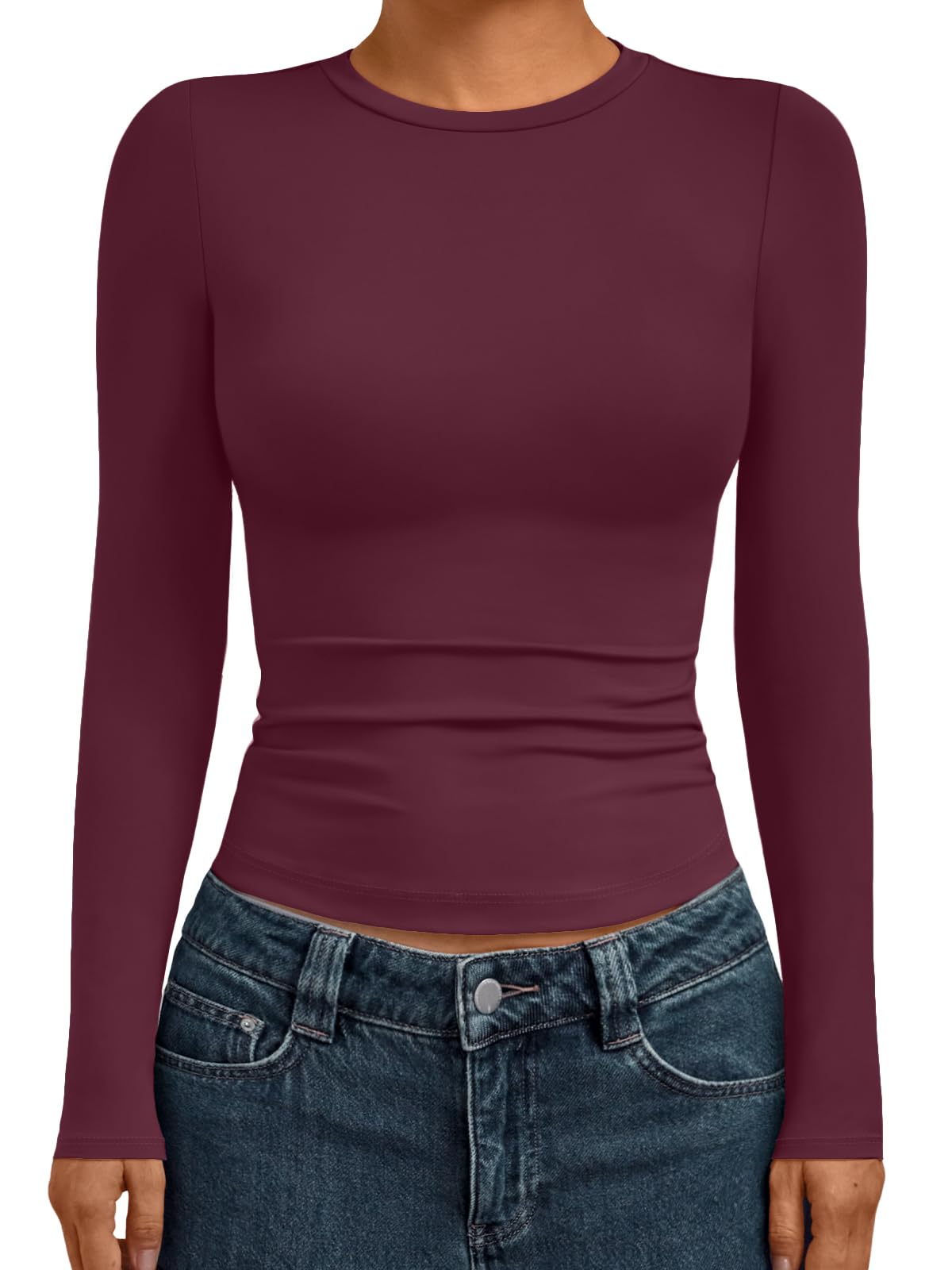Womens Crew Neck Long Sleeve Shirts Compression Underscrubs Tops-image-0