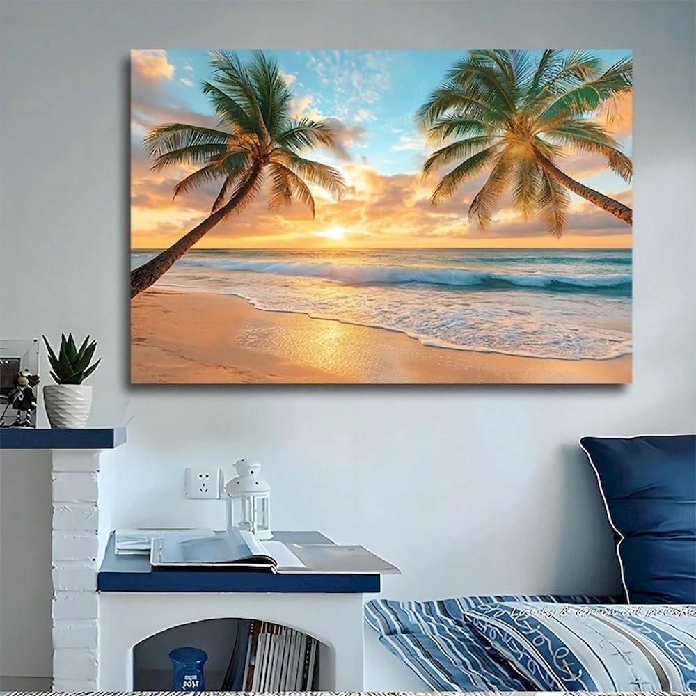 Arte mural moderno de playa tropical: cuadro en lienzo de 30x50cm para decoración del hogar