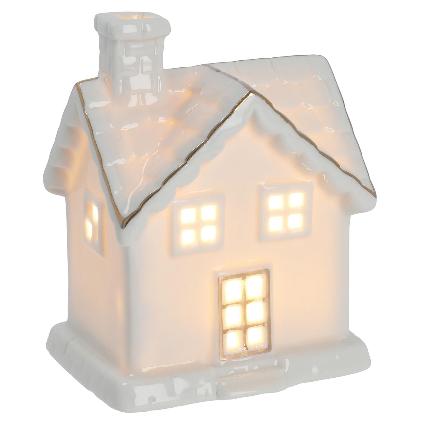 Shudehill Giftware White Cosy Lane Led Light Up Warm Cosy Cottage With Shingle Roof Home Decoration - Small Or Large Sizes (Small)