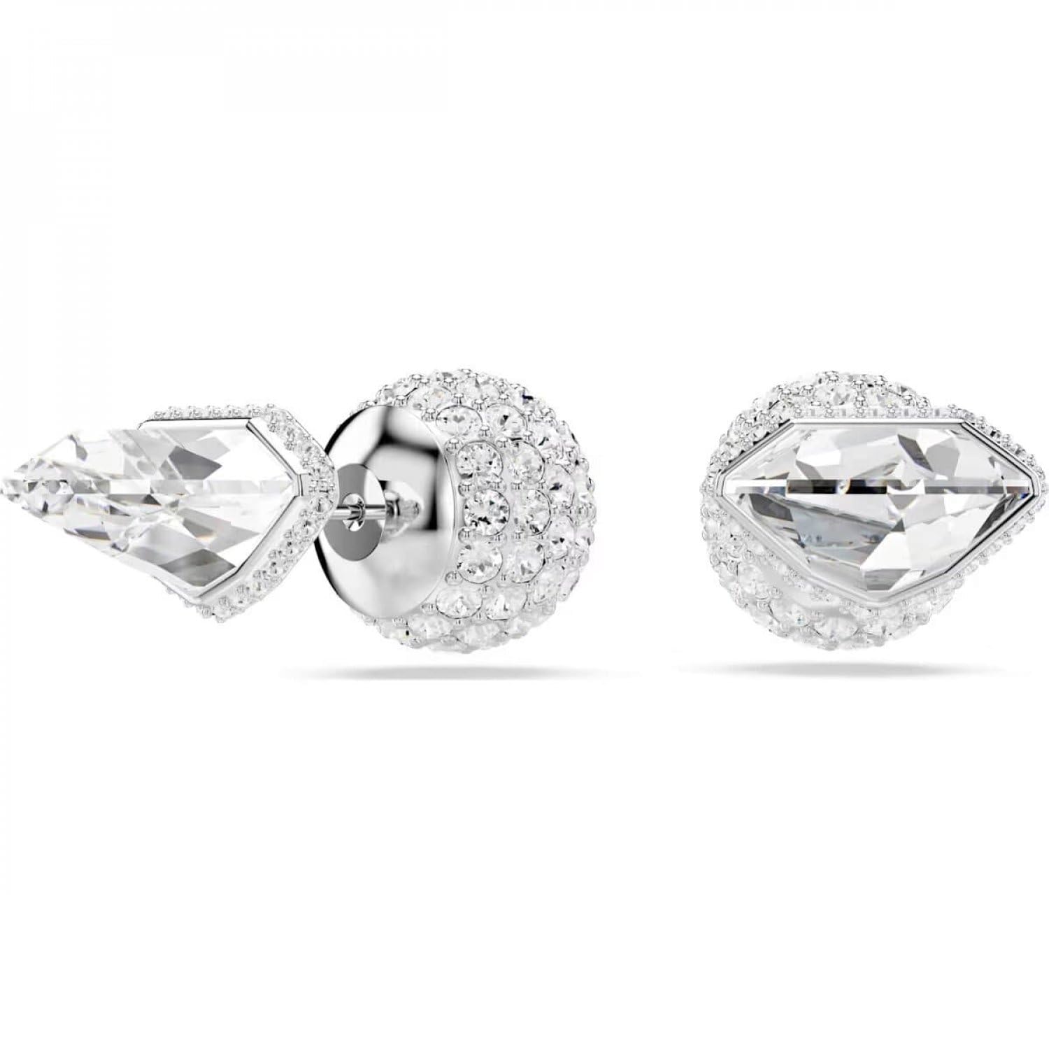 Swarovski Lucent stud earrings, Pavé, Ball, White, Rhodium plated