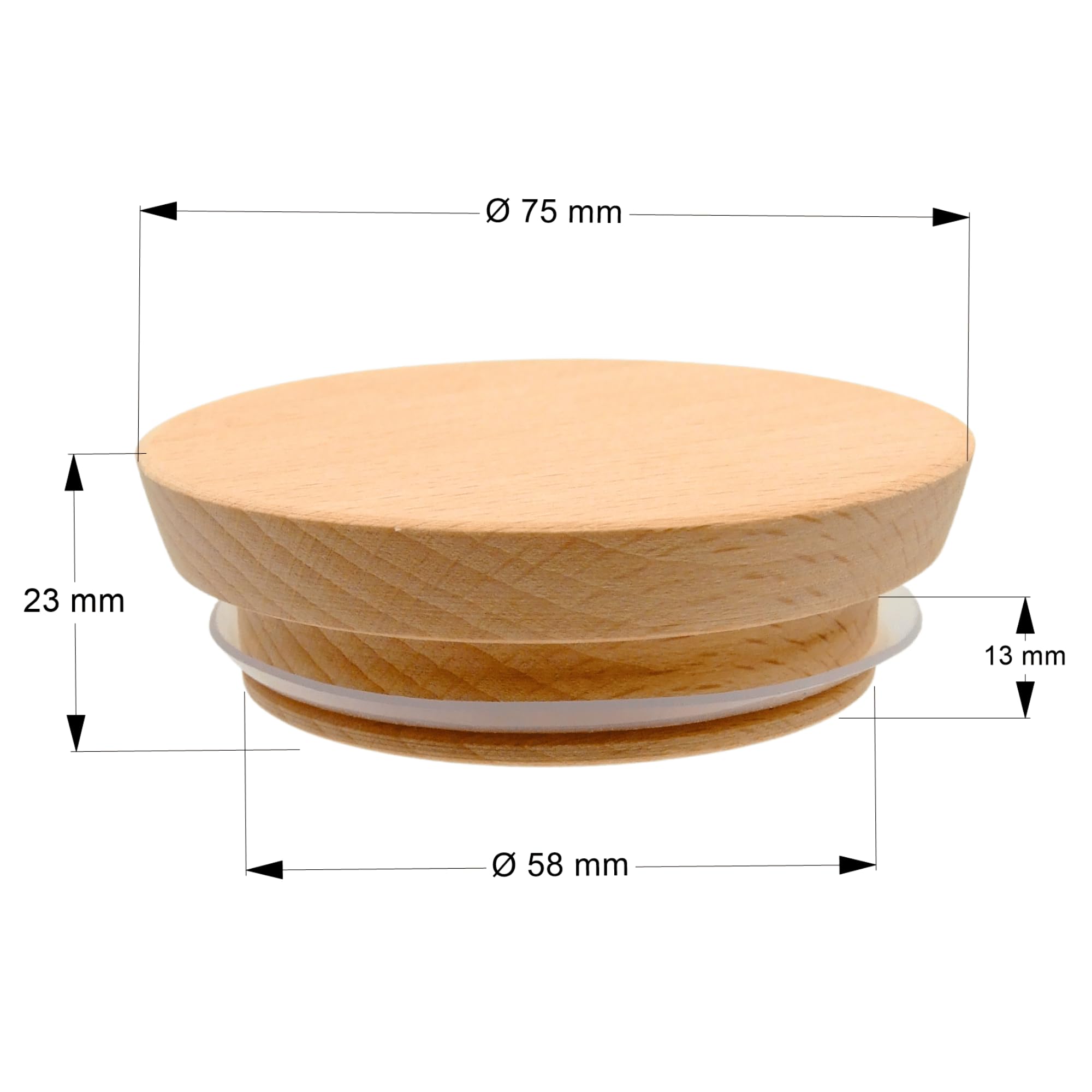 Coperchio in Legno con Guarnizione - Faggio, Coperchio in Legno per Barattolo, Coperchio in Legno per Tazza, Coperchio rotondo in legno (75/58mm x 5)