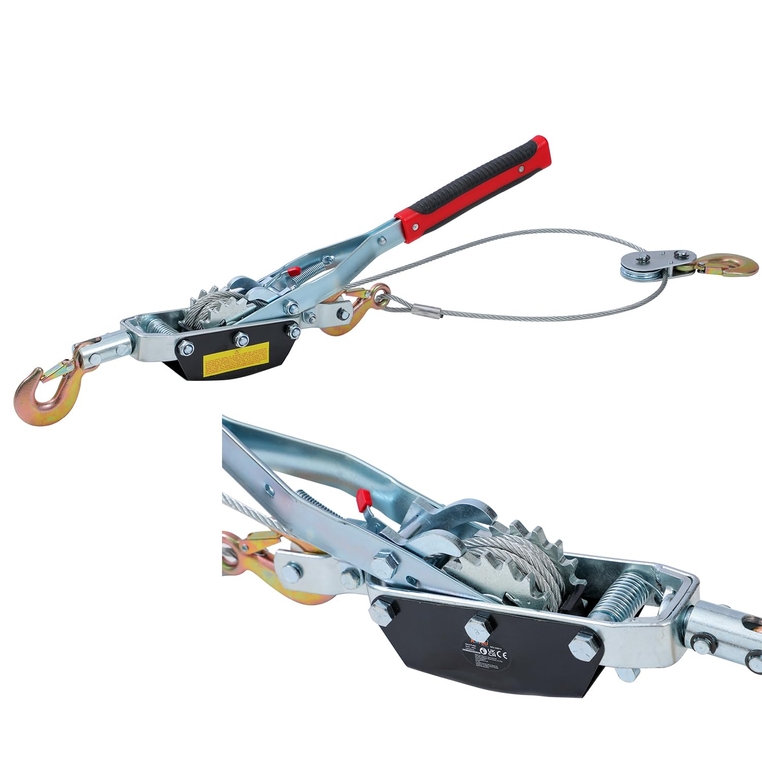 KATSU Tools Cabrestante de Cable con Trinquete Reforzado, Capacidad 5 Toneladas, Cable de Acero 3.5m x 6.3mm, 3 Ganchos de Acero, Sistema de Doble Engranaje, para Remolques y Rescate de Vehículos