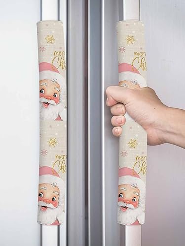 Miniatura 8 de Juego de 2 fundas para manijas de puerta de refrigerador con texto en inglés Merry Christmas para lavavajillas, microondas, horno, nevera, estufa,