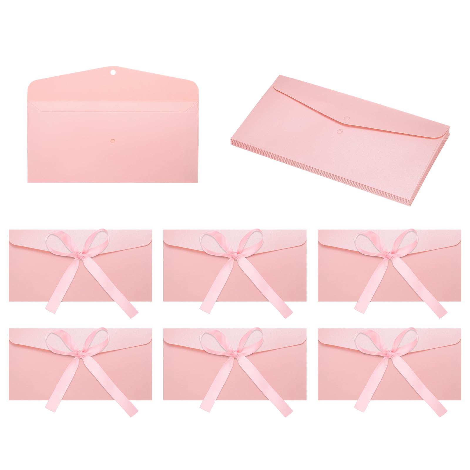 sourcing map 20 Pack Greeting Card Envelopes with Ribbon Bow Tiny Items Storage Vintage Cute Present Card Holder for Wedding Greeting Party Postcards, Pink 8.7" x 4" — image 1