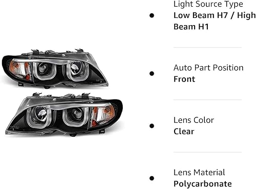 Miniatura 5 de ACANII - Para modelo halógeno 2002-2005 BMW E46 Sedan Serie 3 LED Tubo Negro Proyector Faros Faros Montaje