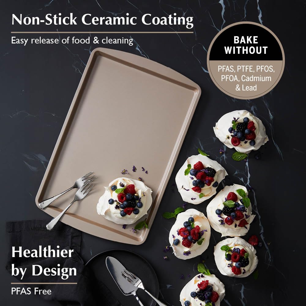 Stanley Rogers Ceramabake - Teglia da forno 39 x 26 x 1,5 cm, in ceramica, antiaderente, per cuocere senza PFAS, PTFE, PFOS, PFOA, cadmio e piombo, biscotti, pavlovas e cottura quotidiana