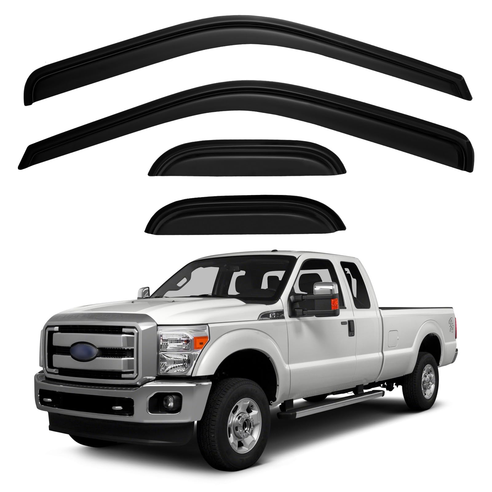 Window Rain Guards Visors for 1999-2016 Ford F250 F350 F450 Super Duty Extended Cab, Window Vent Wind Shades Deflectors for 99-16 F-250 F-350 F-450 SuperCab