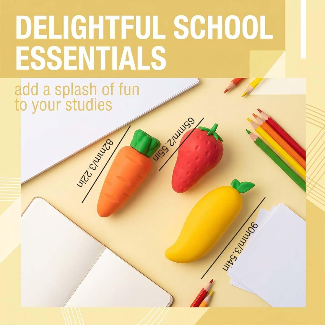 Gommes Effaçables Multicolores Fruits pour École et Bureau