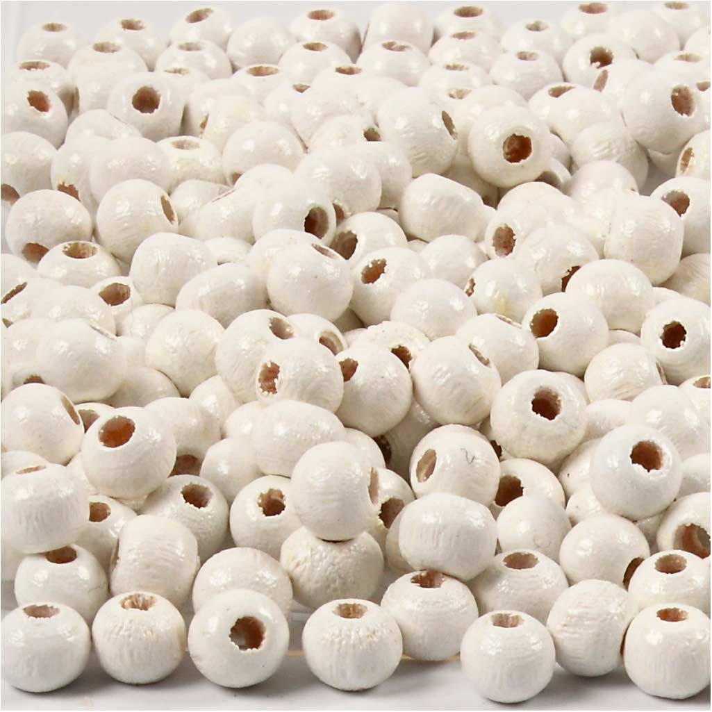 Wooden beads, D: 5 mm, white, 6g, approx. 180 pc