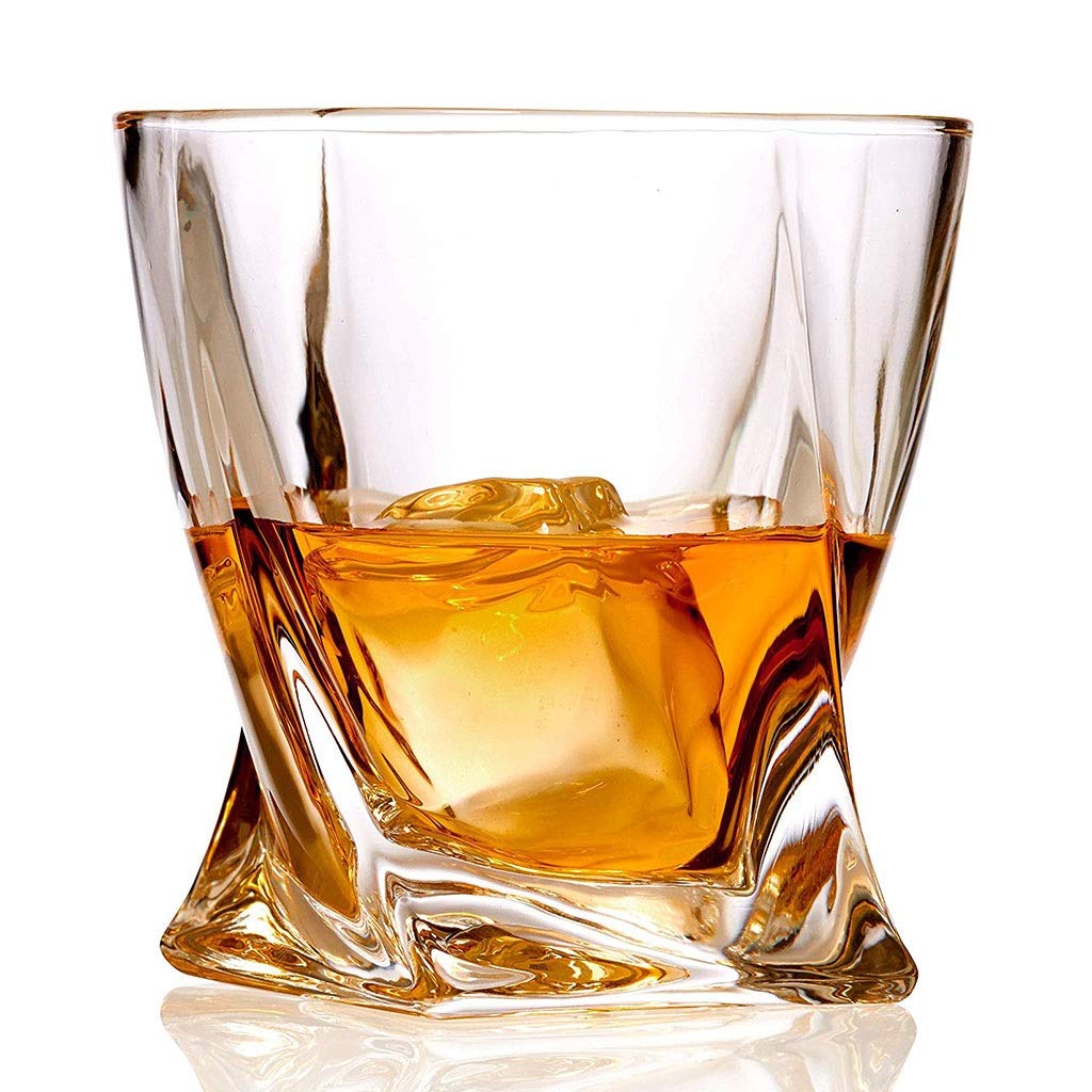 Crystal Whiskey Glass Set of 6 - Premium Lead Free Crystal Glasses - Twist Tasting Tumblers for Drinking Large 10 oz - Whisky Gift Box Set for Scotch or Bourbon