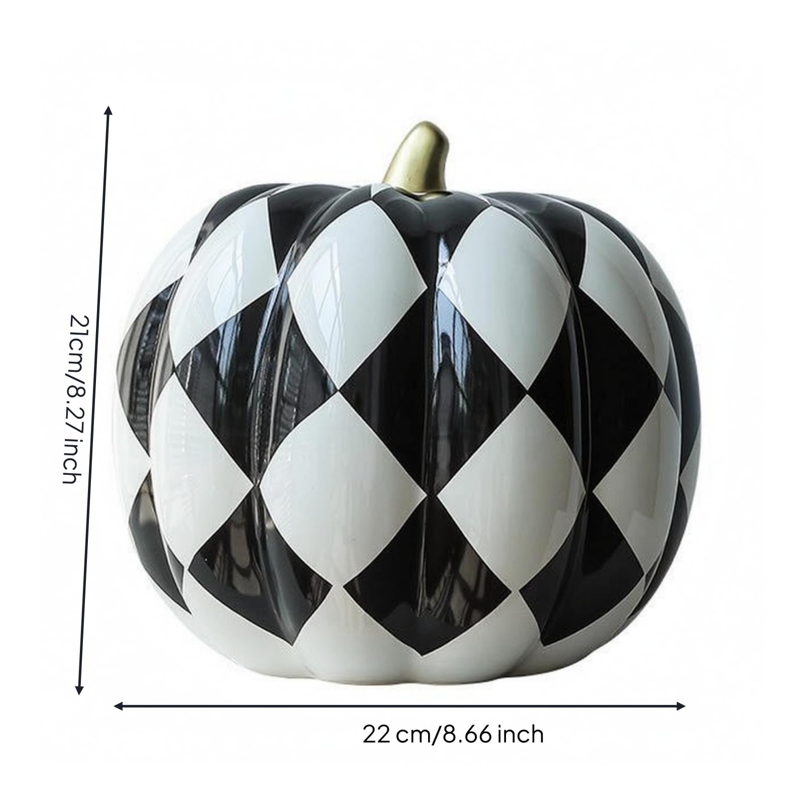 Qianly Figura di Zucca in Ceramica Ornamento da Casa Decorazione Zucca Scultura con Superficie Luminosa E Motivo a Quadri Adatta per Living Scaffalature Consolle Scene 22cmx21cm