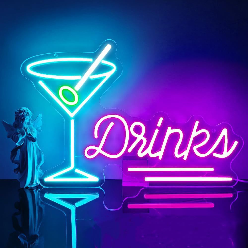Custom Neon Sign, Personalized LED Martini Glass Light with Olive, Colorful Bar Decor for Home Pub, Man Cave, Wedding Party, Game Room & Birthday Gift