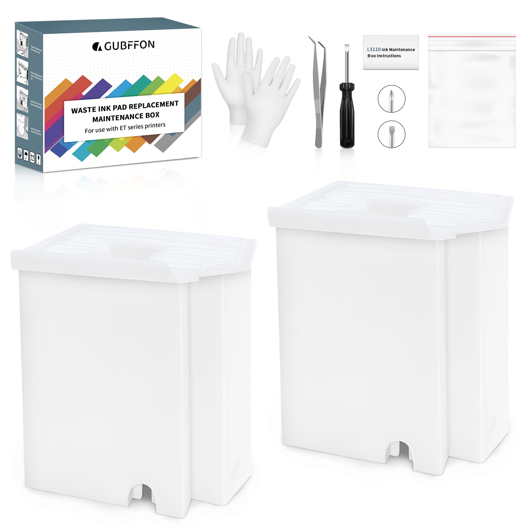 Waste Ink Pad Replacement for Eco Tank Printer ET2800 ET2803 ET2400 ET4800 ET4700 ET2720 ET2820 ET2710 ET2712 L3110 Printer Replacement, Contact get 2 Reset Keys and Software, 2 Packs