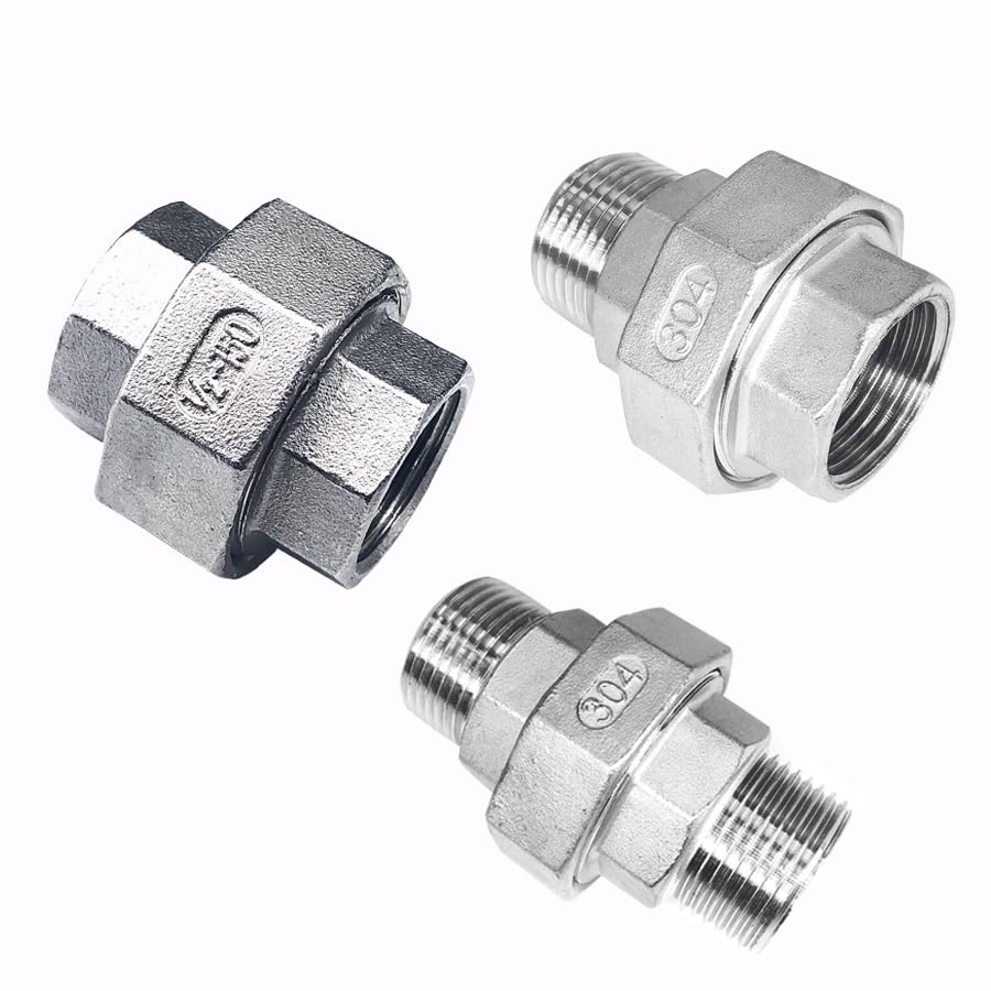 1 pieza de acoplamiento de unión de acero inoxidable 304 1/4" 3/8" 1/2" 3/4" 1" 1-1/4" 1-1/2" 2" BSP hembra macho rosca fundida tubería (color: F-M, tamaño: 1-1/2" ) )