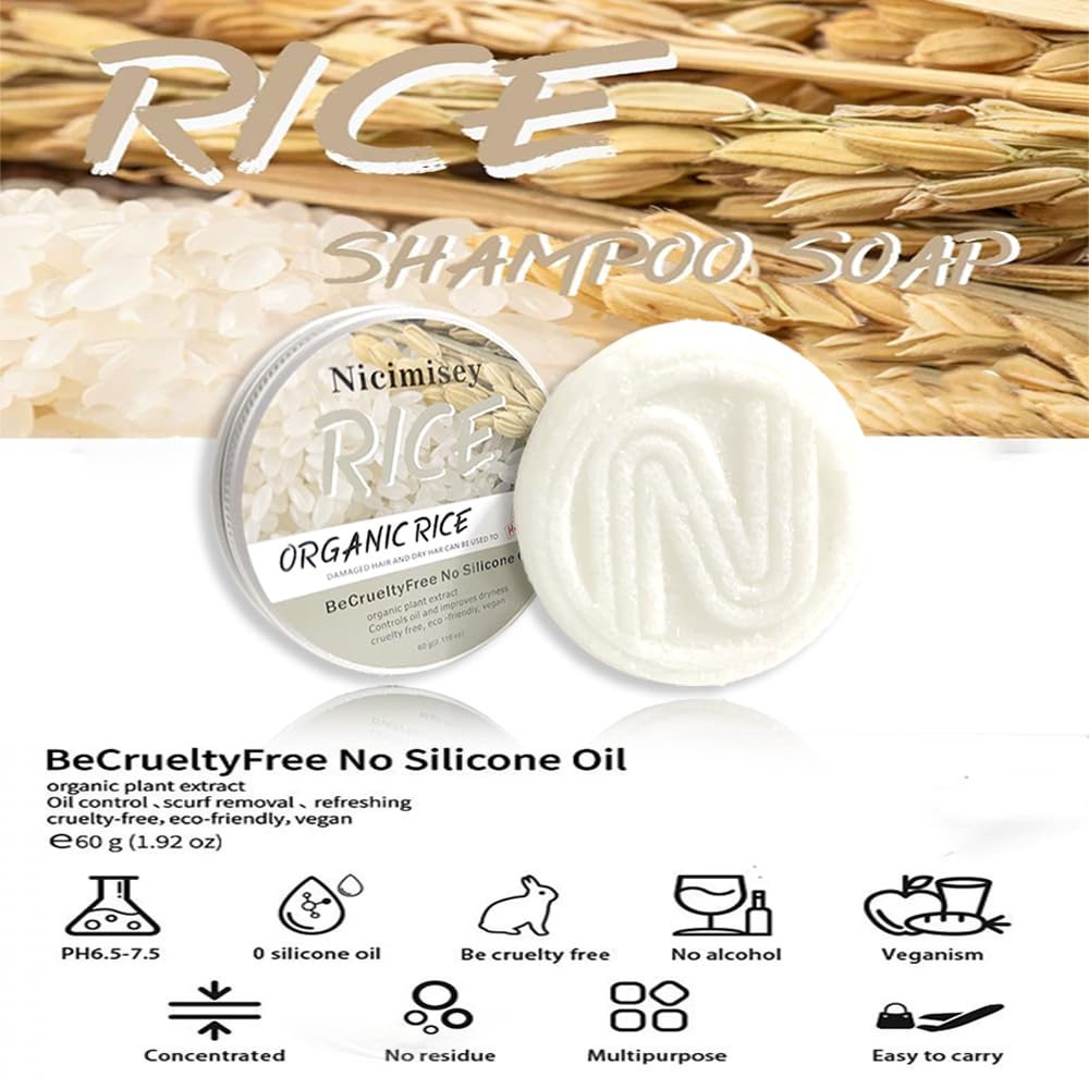 Rice Water 2-in-1 Shampoo Bar Hair Growth Women and Mens Shampoo Hair Care -No Sulfate–All Hair Types
