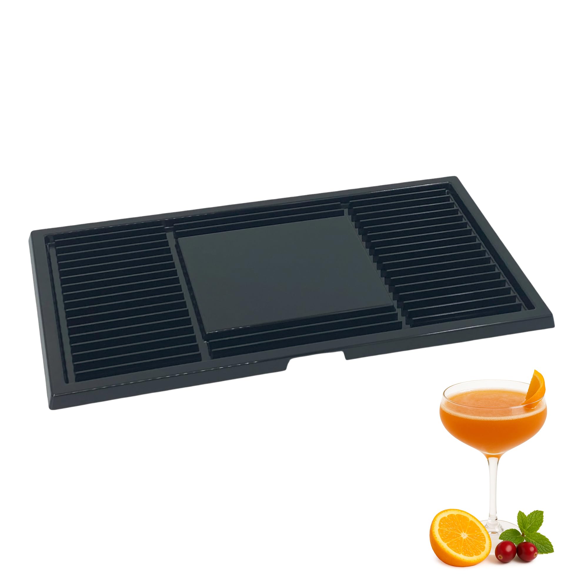 Chabrias Ltd Black Rectangular Bar Drip Tray – Ridged Hard Plastic 42.5cm | UK Made | Available in Black or Silver | Bar Mat for Countertop Spill Protection