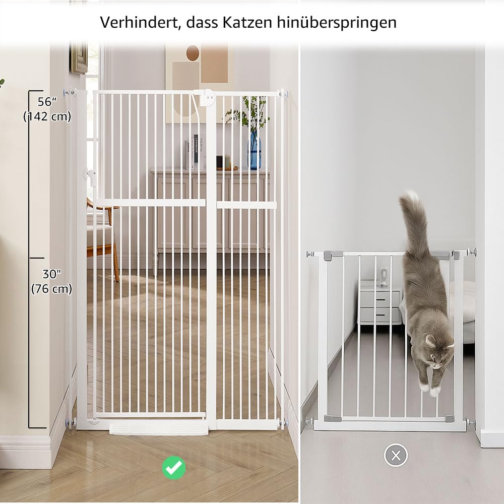 unipaws 142 cm hohes Türschutzgitter ohne Bohren – Druckmontiertes Hundegitter & Türgitter für Katzen, Treppengitter für Türrahmen und Innenbereiche, 95–105 cm breit, Weiß