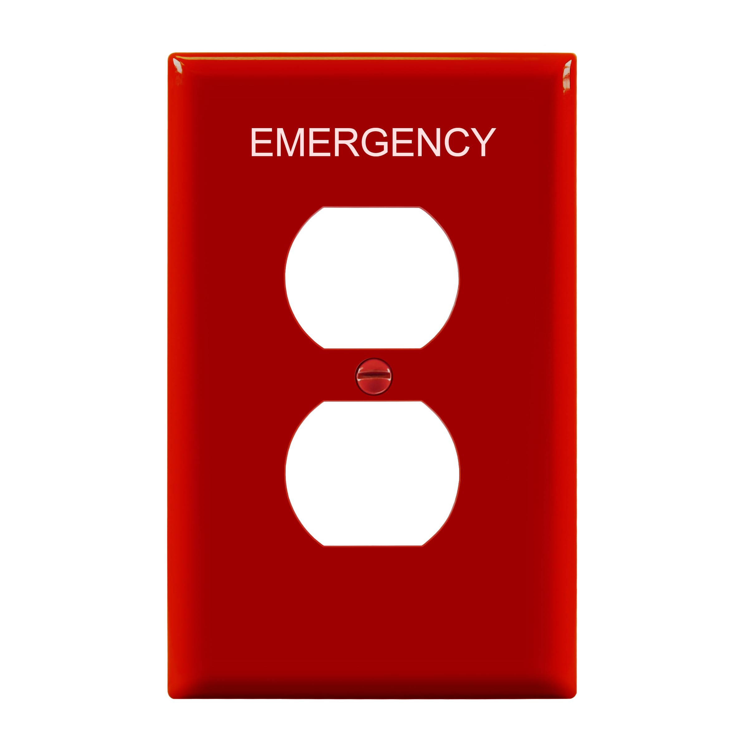 ENERLITES Mid-Size Duplex Outlet Cover Wall Plate with Emergency Lable, Red