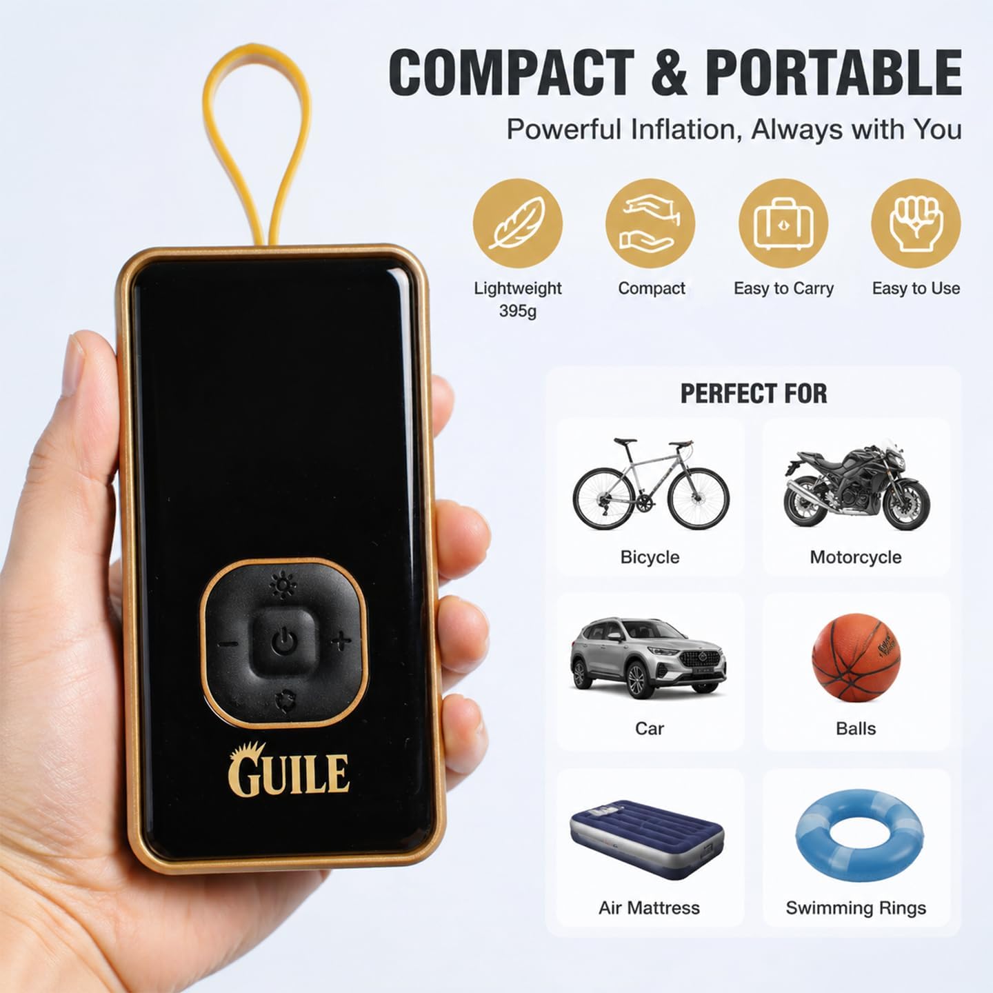 Portable Tire Inflator Air Compressor - 150PSI Smart Cordless Car Tire Pump with Digital Pressure Gauge, Auto Shut-Off, Rechargeable Battery Power Bank for Car, Motorcycle, Bicycle, Ball