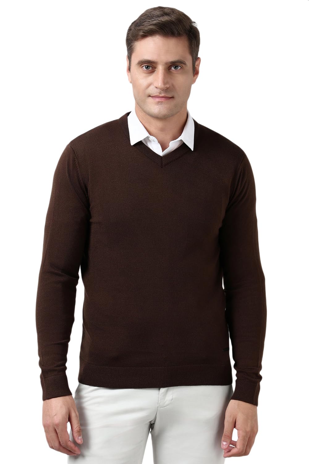 Men Brown Solid V Neck Sweater-image-33