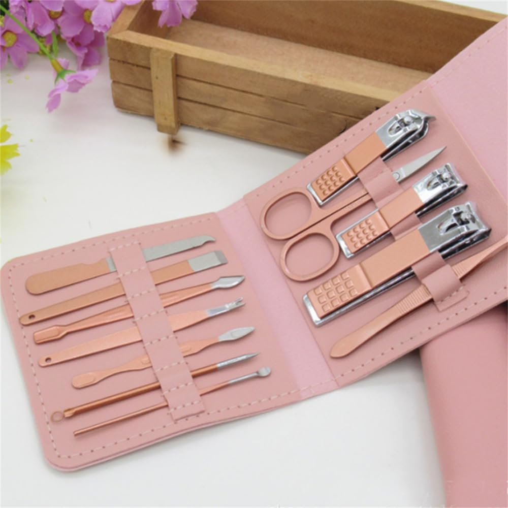 Cortaúñas, cortaúñas, Tijeras para uñas, Bolsa Plegable, Herramienta de Belleza para manicura, Lima de uñas, 4 Piezas, café Negro B