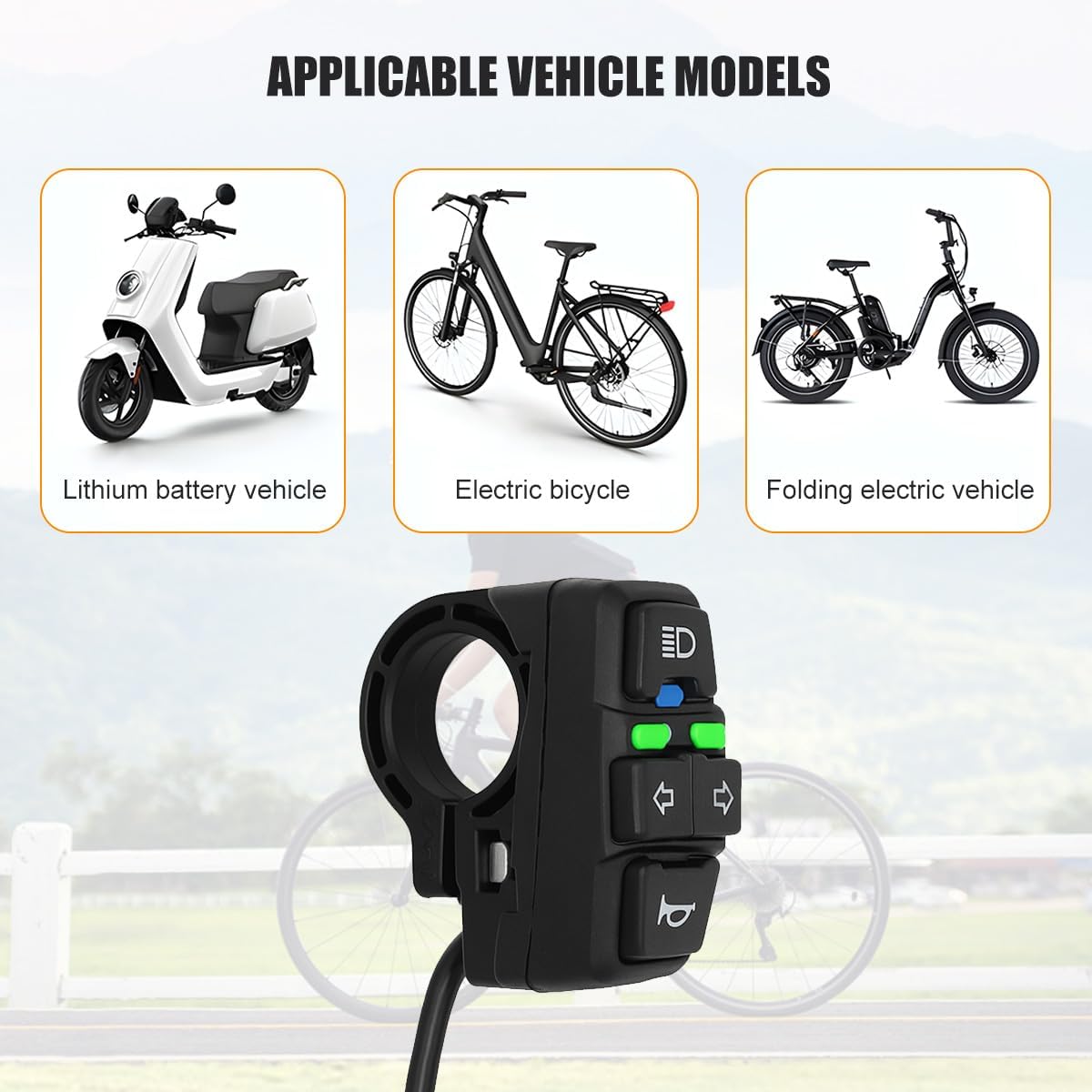 Motorcycle Head Light Turn Switch, 7/8 Ebike Horn Turn Signal Lamp Control with Wire Harness, Motorbike Handlebar Warning Button Mount, Compatible for Dirt Bike Scooter