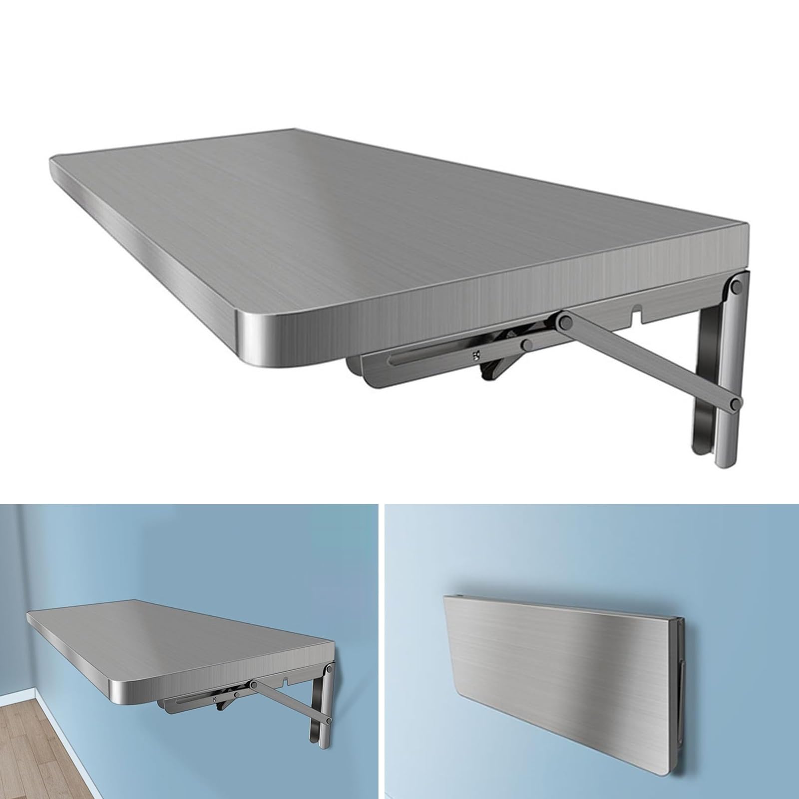 Étagère murale pliante inox 304 : rangement suspendu durable à coins arrondis