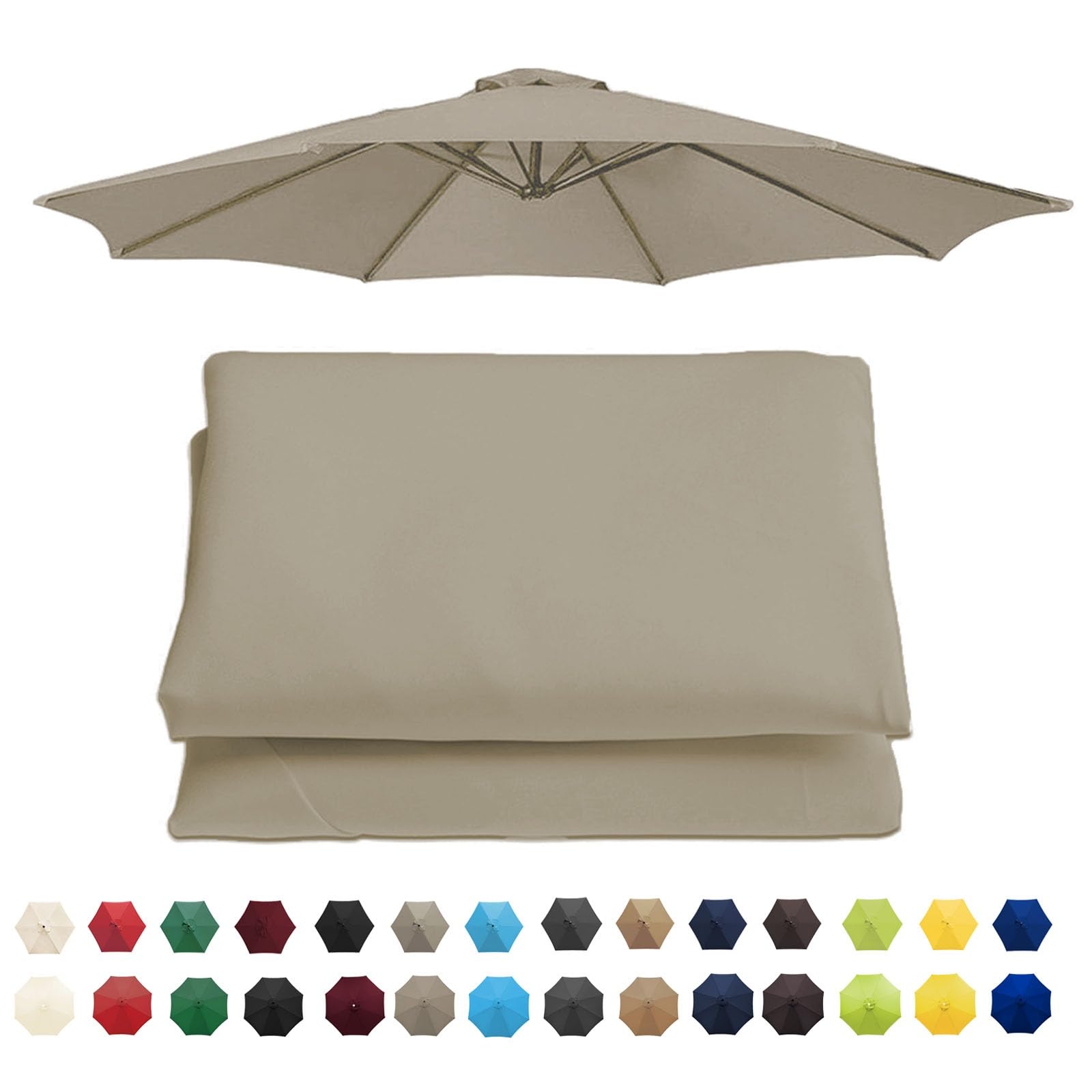 6.5/8.8/9.8ft (200cm/270cm/300cm) Sun Umbrella Replacement Cloth 6/8 Arms UV 50+ Protection Replacement Parasol Fabric Canopy For Standard & Cantilever Parasols(Color:Top color,Size:6 ribs-3m(9.8ft))