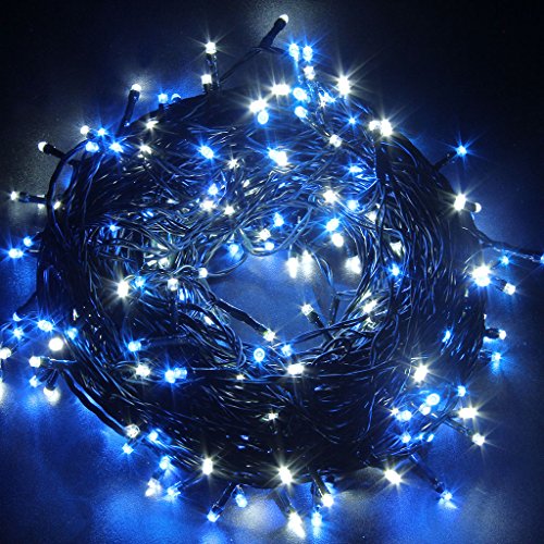 LightsGo 300 luces LED de Navidad con bombillas alternativas azules y blancas. Luces decorativas para interiores y exteriores. Temporizador de 8 horas