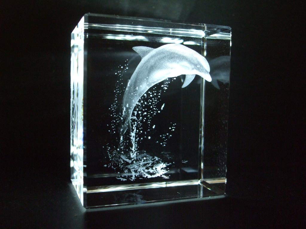 Crystal Images Light Dolphin Leaping Laser Paperweight 3 Dimensional 3583