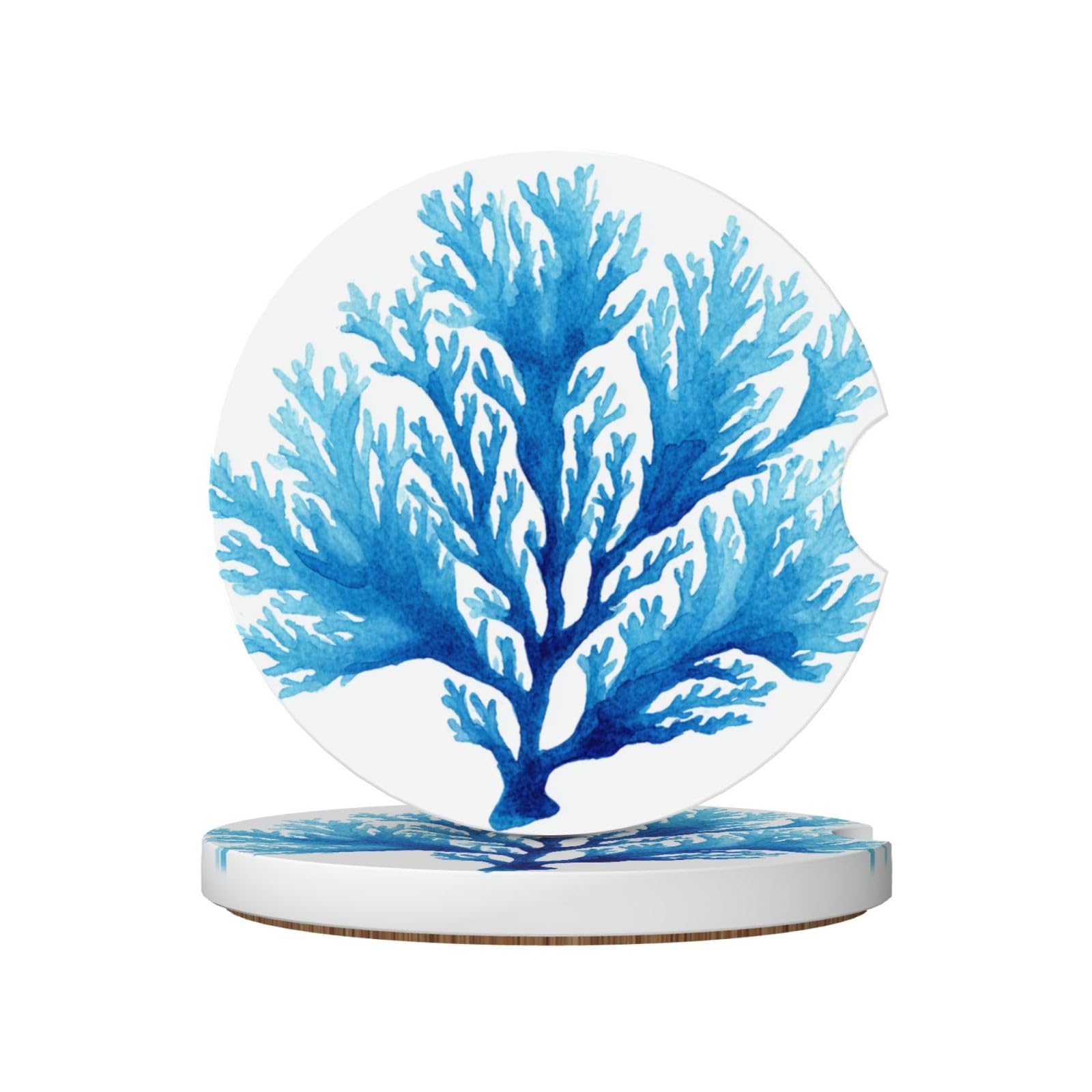 Watercolor Blue Coral Simple Ceramic Coasters,2pcs