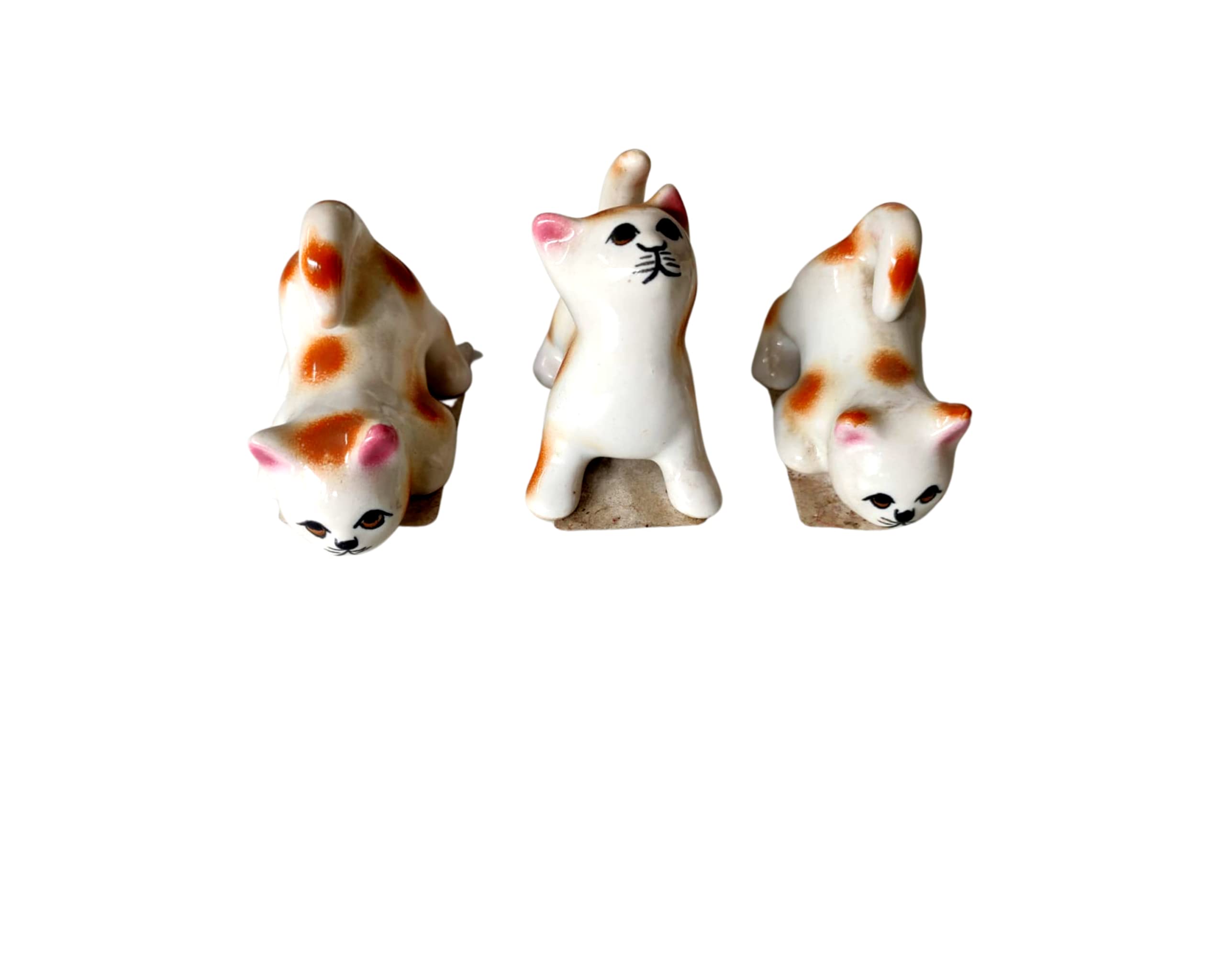 Ceramic Cat Design Miniature use in Many Places Like, Tray Decoration, Succulent Decoration, Bonsai Decoration, Plant Decoration, Indoor Decoration/ Set of 3/- Color- White with Red Spot.