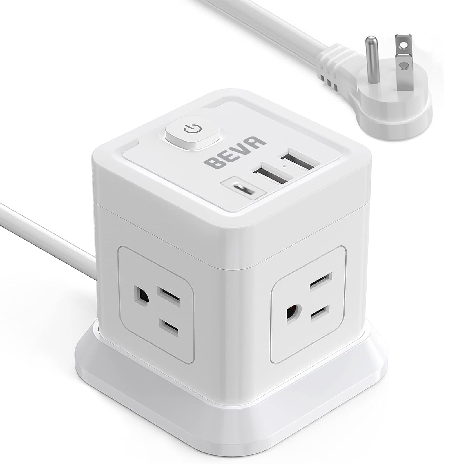 Photo 1 of BEVA Power Strip with USB - 5ft Long Extension Cord with 4 Widely Spaced Outlets and 3 USB Ports Cube Desktop Charging Station, Overload Protection, Compact for Travel, Cruise Ship and Dorm