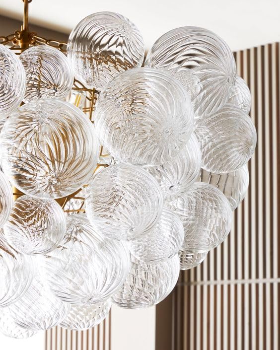 Image of Clear Ribbed Glass Globe Replacement, 4 inch Diameter, 4-Pack | Blown Glass, Spring Clip, for Chandelier Pendant Lights
