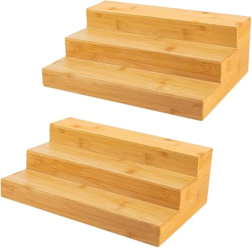 3-Tier Bamboo Spice Rack Organizer (2-Pack) - Countertop or Cabinet Storage Shelf for Kitchen Spices & Essentials