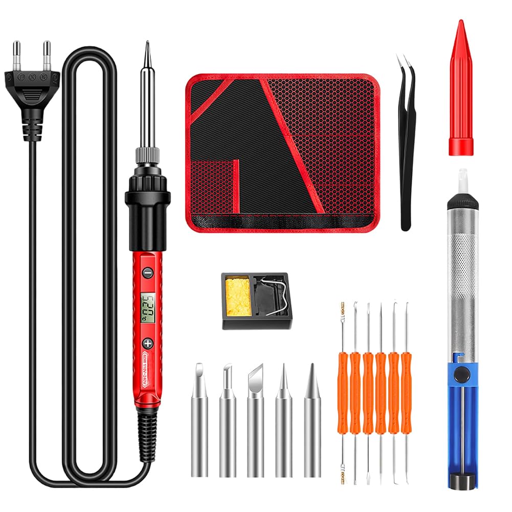 Serplex® 60W Soldering Iron Kit with LCD Screen, 180-520°C Adjustable Temperature Welding Tools Set, 5 Replaceable Tips, Tweezers, Sponge, On/Off Switch, for Electronic Repair and Precision Soldering-picture-23