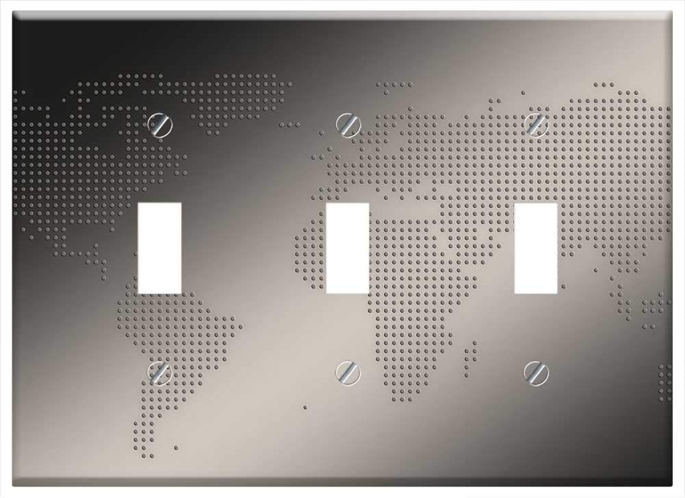 Switch Plate Triple Toggle - Continents Earth Globe Global World International 7