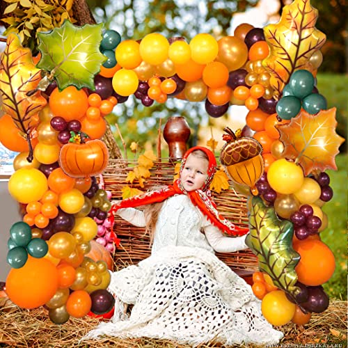 Fall Balloons Garland Arch Kit - 123Pcs Thanksgiving Party Decorations With Maple Leaves Balloon For Autumn Little Pumpkin Baby Shower Birthday Party Decor #TOP4