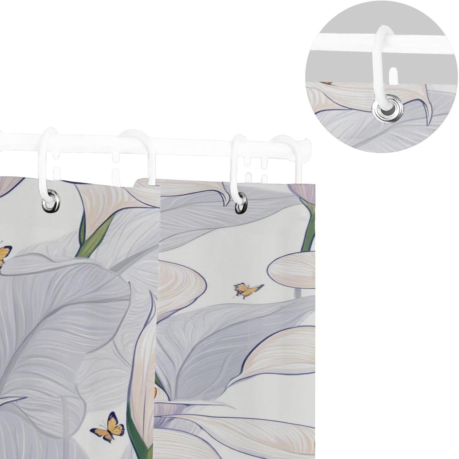 Safari Calla Lily White Flower Water Resistant Bathroom Curtains Shower Set with Hook Polyester Resistant Washable Shower Curtain Liner Long for Bathroom Showers cortinas para el ba?o 72x72