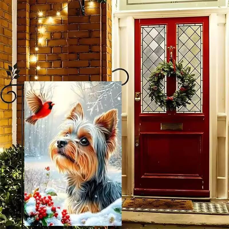 Winter Yorkie Dog Garden Flag 12x18 Double Sided, Small Burlap Seasonal Snow Garden Flag Winter Christmas Outdoor Yard Decorations Porch Lawn Flags for Outside - Image 6