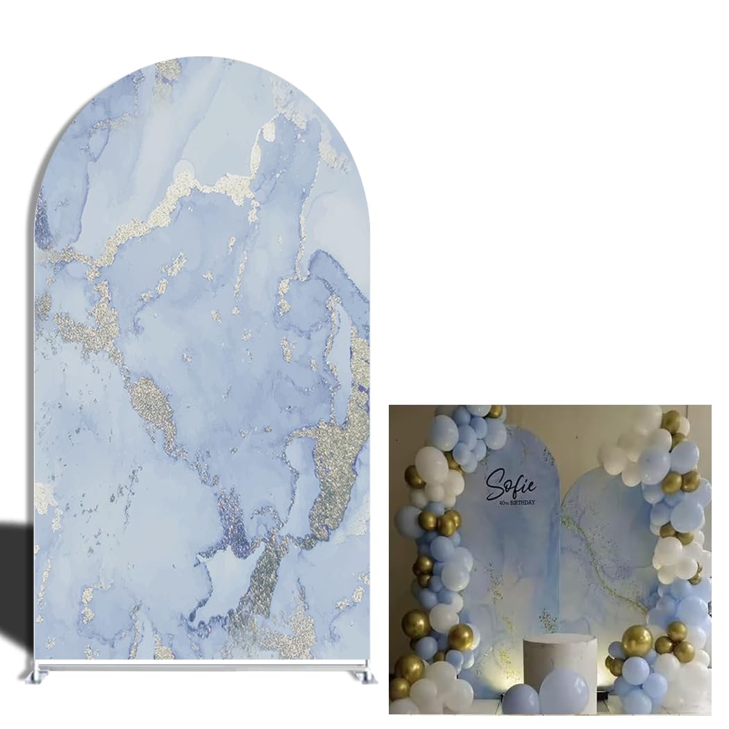 FiVan Arch Backdrop Cover Arch Stand Background Cover for Birthday Prom Wedding Party Decoration,Light Blue Marble Pattern (FUS-Arch-GX-764, Width=48"
