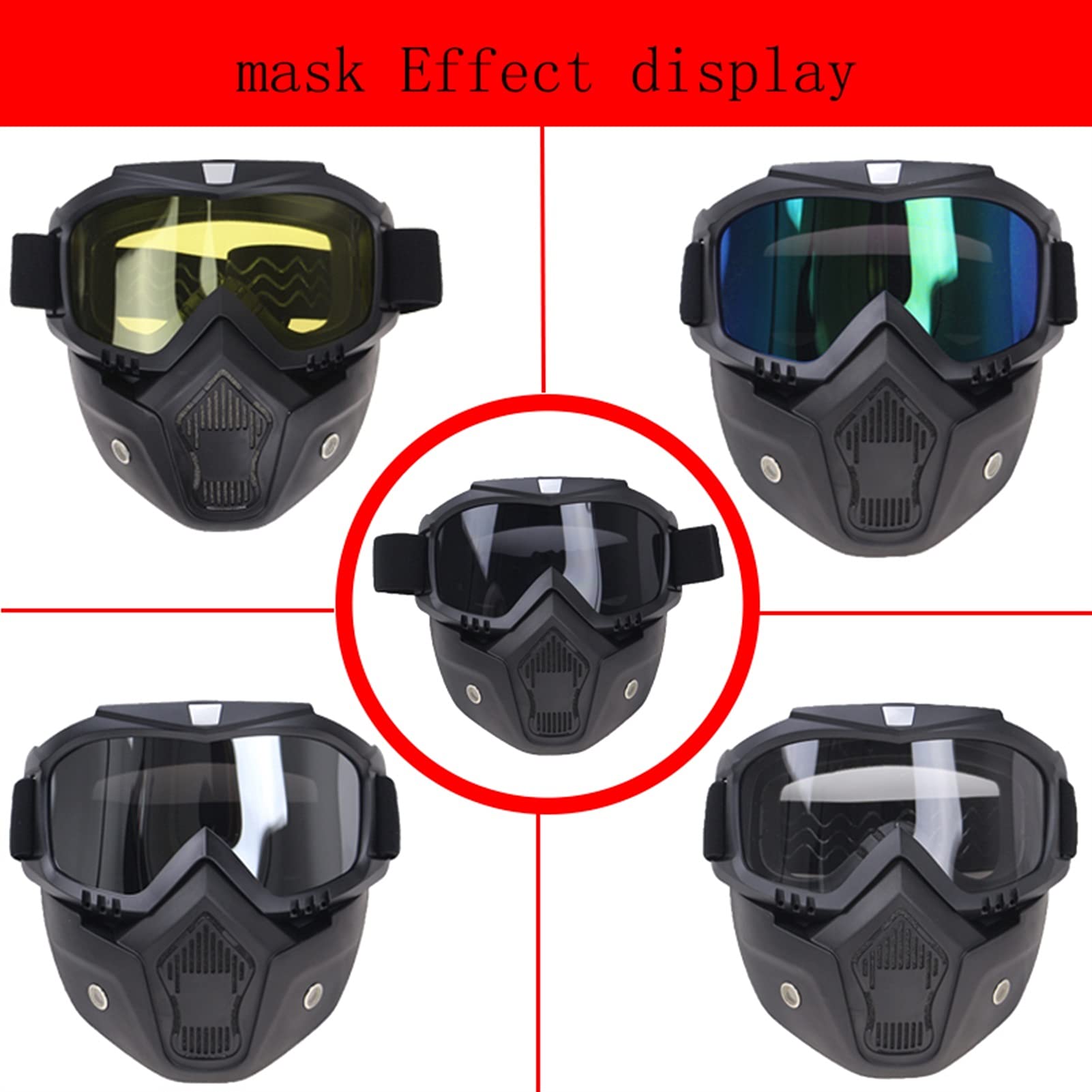 Occhiali da Moto Antivento,Occhiali da Sci Occhiali da moto con maschera Uso adatto per masque motocross uomini donne all'aperto equitazione antivento fuori road caschi Goggles