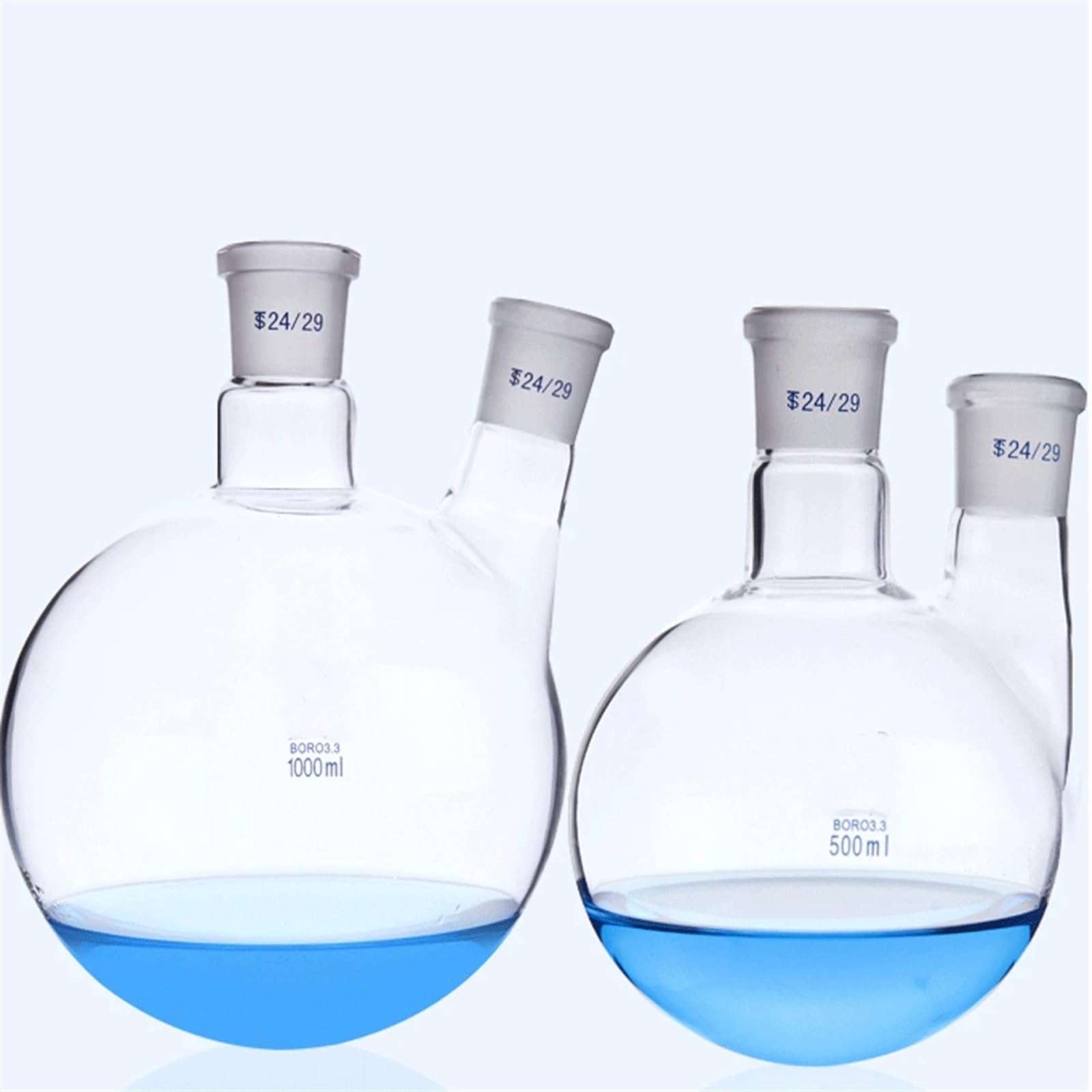 matraz de fondo redondo， Matraz de reacción de vidrio de dos bocas, juntas 19/26, 24/29 y 29/32, 100 ml-2000 ml, cristalería de laboratorio(U 1000ml 24-24)