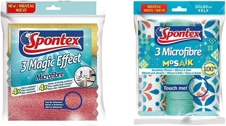 Magic Effect Microfibre Cloths, Pack of 3 & Mosaik Microfibre Cloths 3pk
