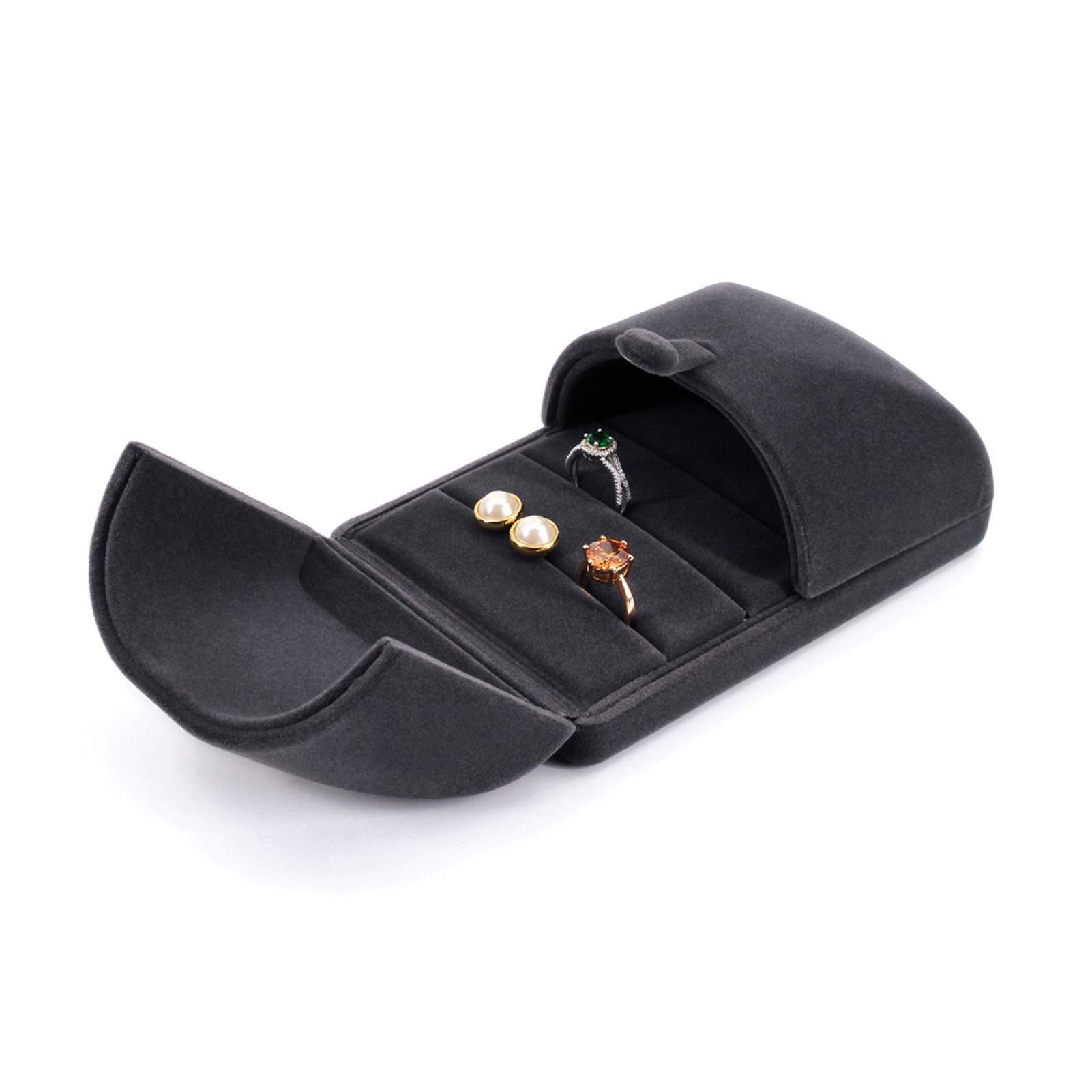 HDBCYUAZ Velvet Ring Box Earring Jewelry for Proposal/Engagement/Wedding/Commercial Display Premium Gift(Dark gray)
